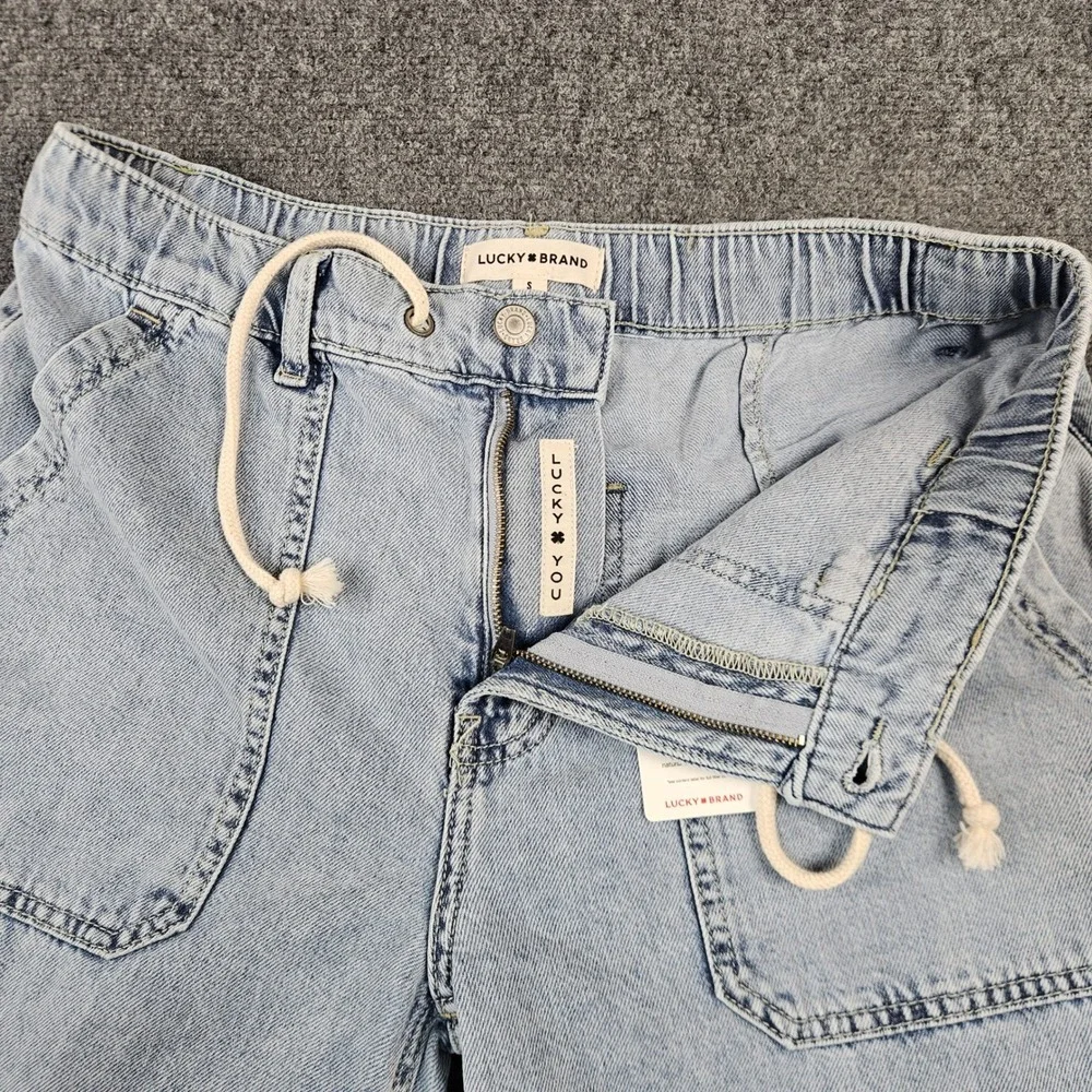 Lucky Brand Womens Wide Leg Utility Drawstring Jeans Light Wash Raw Hem Small
